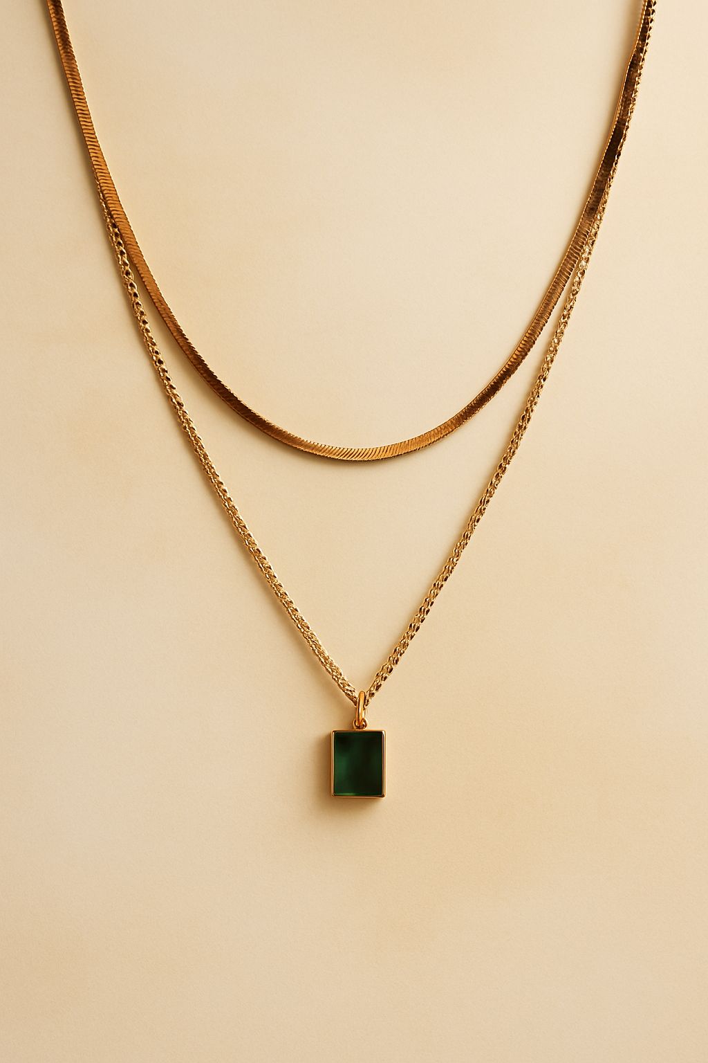 Golden Pendant with Green Diamond – Elegant Minimalist Charm